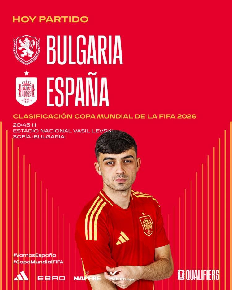 西班牙发布世预赛对保加利亚海报：佩德里单人出镜